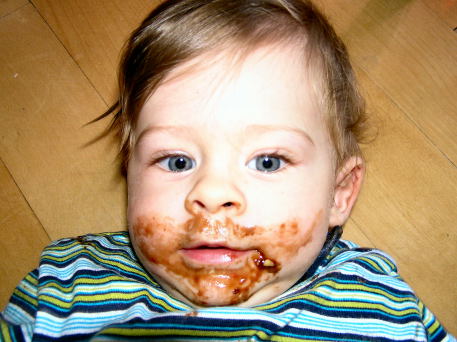After Andres' first shot at tackling a chocolate bar on his own. Chocolate happens